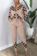 Khaki Sportswear Print Zipper Collar Long Sleeve Two Pieces