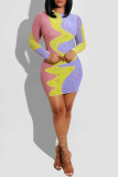 Colour Fashion Casual Print Patchwork O Neck Long Sleeve Dresses