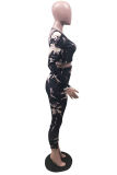 Black Casual Print Tie-dye O Neck Long Sleeve Two Pieces
