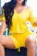Yellow Fashion Casual Solid Basic V Neck Half Sleeve Two Pieces