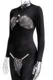 Black Sexy Patchwork Hot Drilling Pearl Swimwears