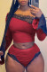 Red Sexy Living Patchwork Lace Backless Off the Shoulder Long Sleeve Two Pieces