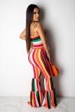 Blue Fashion Casual Draped Print Striped Sleeveless Slip Jumpsuits
