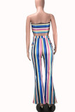 multicolor OL Striped Print Three-Piece Suits Straight Long Sleeve Two Pieces