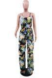 Colour Fashion Print Backless Spaghetti Strap Regular Jumpsuits