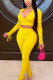 Yellow Sexy Solid Patchwork V Neck Long Sleeve Regular Sleeve Short Two Pieces