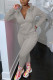 Grey Fashion adult Ma'am Street Solid Two Piece Suits pencil Long Sleeve Two Pieces