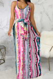 Multicolor Casual Print Patchwork Spaghetti Strap Straight Dresses