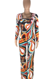 Rose Red Sexy Print Patchwork Square Collar Straight Jumpsuits