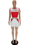 Red Sexy Casual Letter Print Patchwork O Neck Short Sleeve Two Pieces