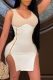 White Sexy Patchwork Zipper O Neck Pencil Skirt Dresses