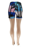 Blue Fashion Casual Print Basic Regular High Waist Shorts