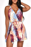 Purple Sexy Gradual Change Print Patchwork Backless V Neck A Line Dresses