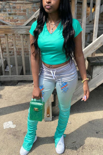 Green Milk Silk Fashion Sexy adult Ma'am Print Two Piece Suits pencil Short Sleeve Two Pieces