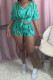 Blue Fashion Casual adult Ma'am Print Two Piece Suits pencil Short Sleeve Two Pieces