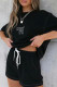 Black Fashion Casual Print Basic O Neck Short Sleeve Two Pieces