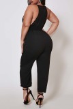 Black Fashion Sexy adult Ma'am V Neck Solid Plus Size