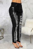 Baby Blue Sexy Solid Ripped High Waist Skinny Denim