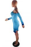 Orange and pink Fashion adult Sexy Off The Shoulder Long Sleeves Halter Neck A-Line Knee-Length split Prin