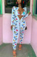 White street Print Long Sleeve O Neck Jumpsuits