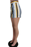Hide Blue Fashion Casual adult Striped Patchwork Print ruffle Two Piece Suits Straight Half Sleeve Two Pieces