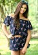 Navy Print Mid Waist Elastic Waist Two-piece suit