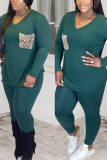 Green Sportswear Print Patchwork O Neck Plus Size 