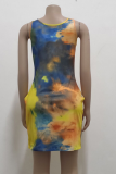 Pink Sexy Print Patchwork O Neck Pencil Skirt Dresses