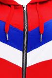 Red adult Fashion Active contrast color Patchwork Two Piece Suits Geometric pencil Long Sleeve