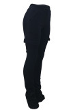 Orange Casual Solid Pocket Fold Boot Cut Patchwork Bottoms