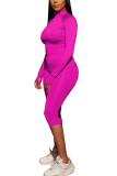 Red Fashion Active adult Ma'am Solid Two Piece Suits pencil Long Sleeve Two Pieces