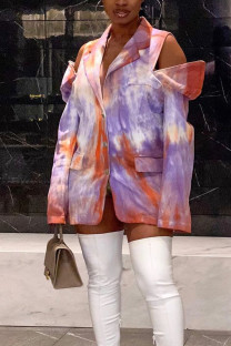 multicolor Sexy Print Turn-back Collar Outerwear