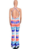 Light Blue Fashion street Print Tie-dyed Sleeveless Slip Jumpsuits