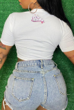 Pink Casual Print Patchwork O Neck Mid Waist T-Shirts