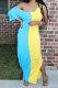 Light Blue Fashion Casual adult White Pink Yellow Light Blue purple Off The Shoulder Short Sleeves one shoulder collar Asymmetrical Ankle-Length Print Patchwork Colouring Draped split asymmetrical Dresses