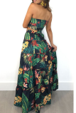 Green Casual Print Patchwork Strapless Sleeveless Two Pieces