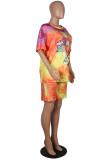 Yellow Casual Print Patchwork O Neck Short Sleeve Two Pieces