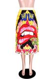 Stripe Elastic Fly Sleeveless Mid Print Draped Striped Patchwork Gradient Letter Pleated skirt Pa