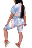 Pink Fashion Casual adult Patchwork Tie Dye Two Piece Suits pencil Short Sleeve Two Pieces