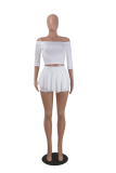 White Sexy Solid Patchwork Off the Shoulder Half Sleeve Two Pieces