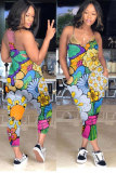 Black Fashion street Print Patchwork Hollow Sleeveless Slip Jumpsuits