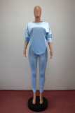 Lake Blue Sexy Solid Patchwork O Neck Long Sleeve Regular Sleeve Regular Two Pieces
