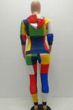 multicolor Chlorine Fashion adult Casual Two Piece Suits Print Patchwork pencil Long Sleeve 