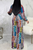 Multicolor Sexy Print With Belt V Neck Straight Jumpsuits