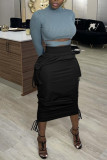 Black Sweet Solid Bandage Pocket Skinny Bottoms