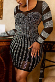 Black Fashion Sexy Patchwork Patchwork See-through O Neck A Line Dresses