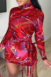Black Sexy Print Mesh Turtleneck Pencil Skirt Dresses