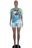 Yellow Fashion Casual Print Character Two Piece Suits Straight Short Sleeve Two Pieces