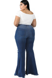 Dark Blue Denim Casual Sexy Fashion Zippered Hole Solid washing Button Zipper 
