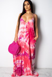 Navy Blue Casual Off The Shoulder Sleeveless Slip Swagger Floor-Length Print Patchwork